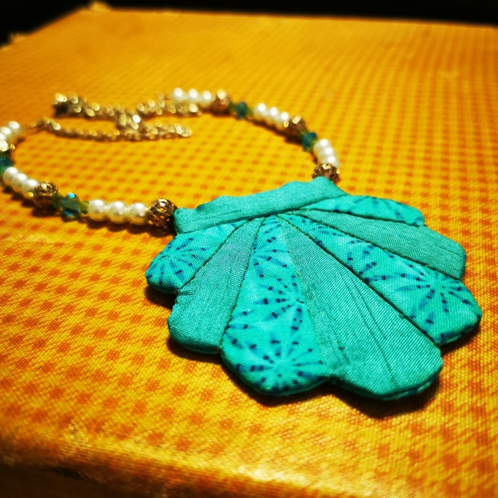 Unique Turquoise Fabric Shell Necklace - Picture 5 of 16